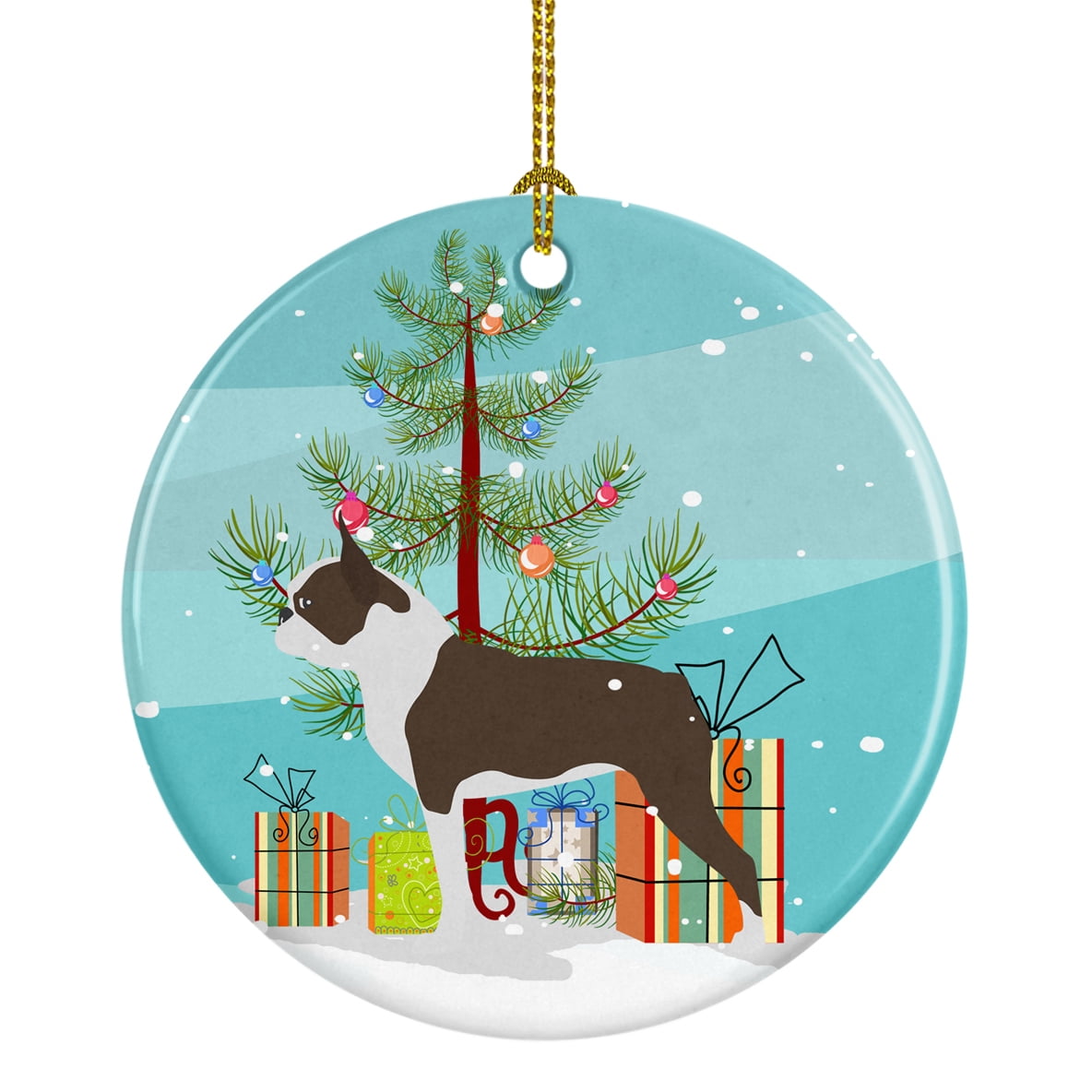 Boston Terrier Merry Christmas Tree Ceramic Ornament