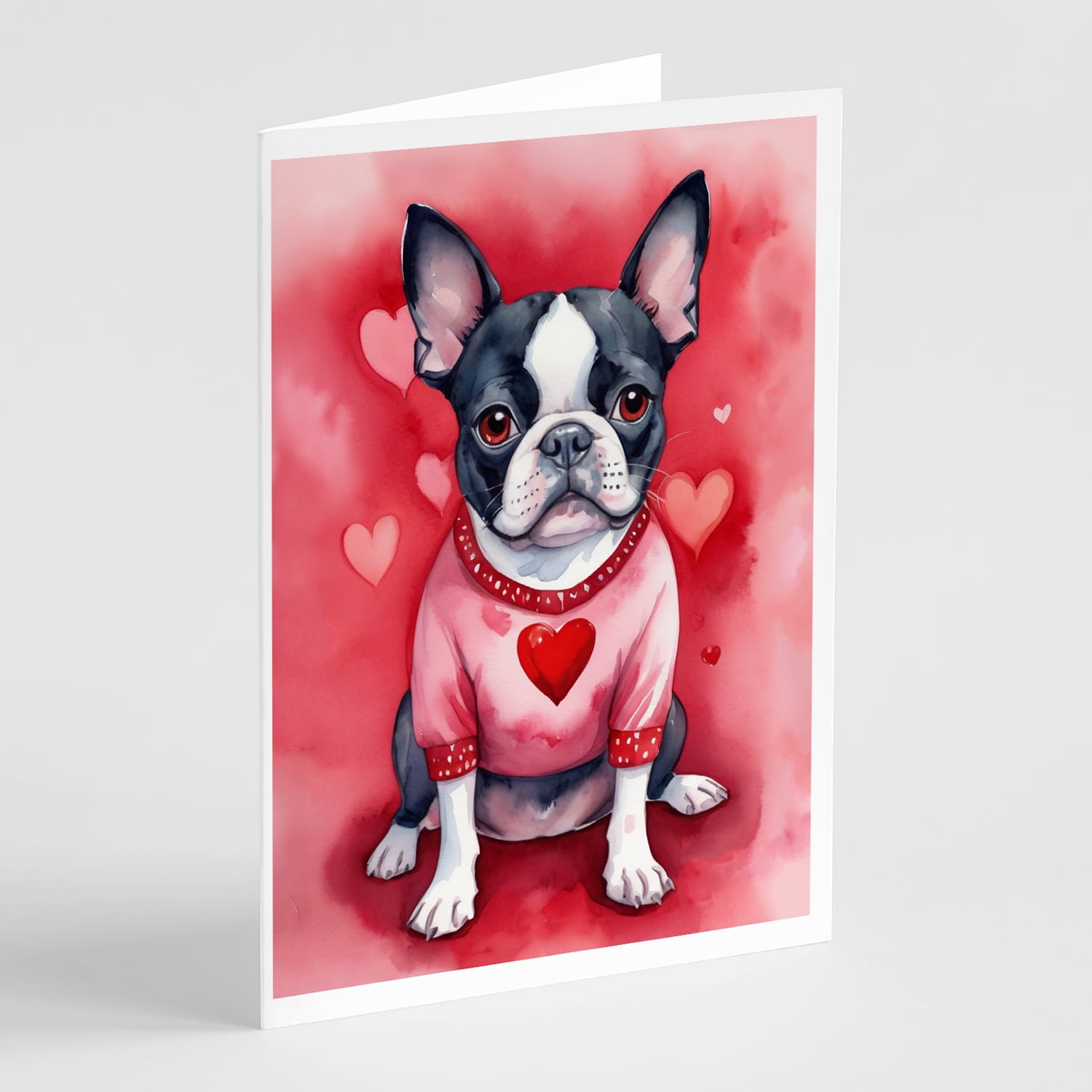 Boston Terrier My Valentine Greeting Cards Pack of 8 7 in x 5 in