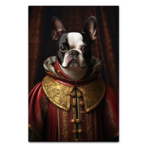Boston Terrier Pets Portrait Painting of Dog Renaissance Style on Canvas Royal Pet Portrait from Photo, Wall Art Print for Home Decor, Modern Wall Decoration