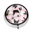 Boston Terrier, Pill Box Round Pill Case For Pocket Or Purse Small Pill