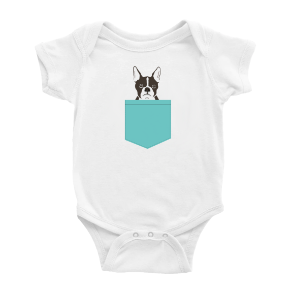 Boston Terrier Pocket Funny Baby Clothes Bodysuits Boy Girl Unisex