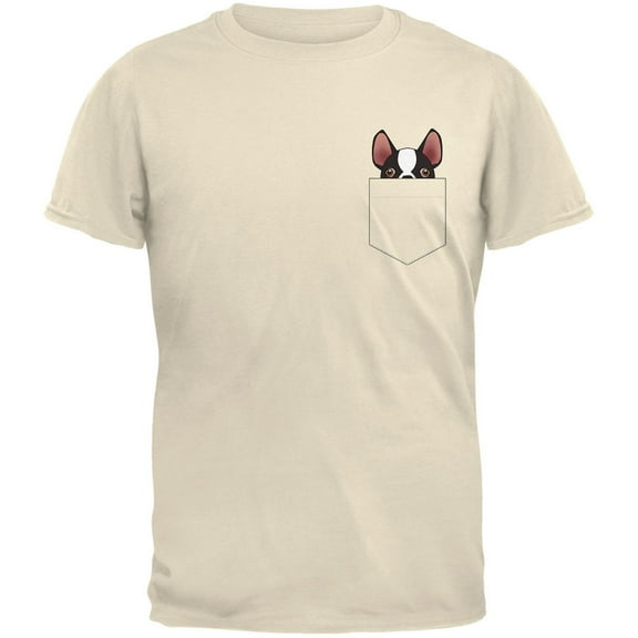 Boston Terrier Pocket Pet Natural Adult T-Shirt - 2X-Large