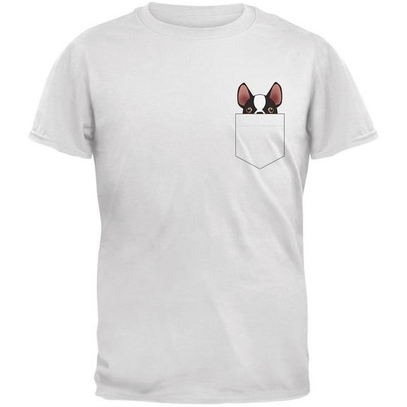 Boston Terrier Pocket Pet White Adult T-Shirt - 3X-Large