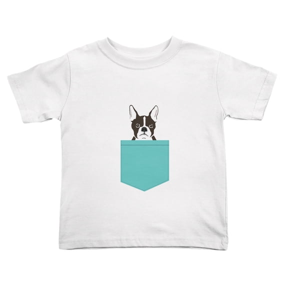 Boston Terrier Pockets Cute Toddler Tshirts for Boys Girls (White, Youth S)