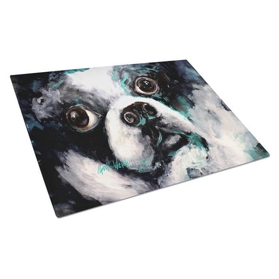 Boston Terrier Pretty Please Glass Cutting Board 12 in x 15 in