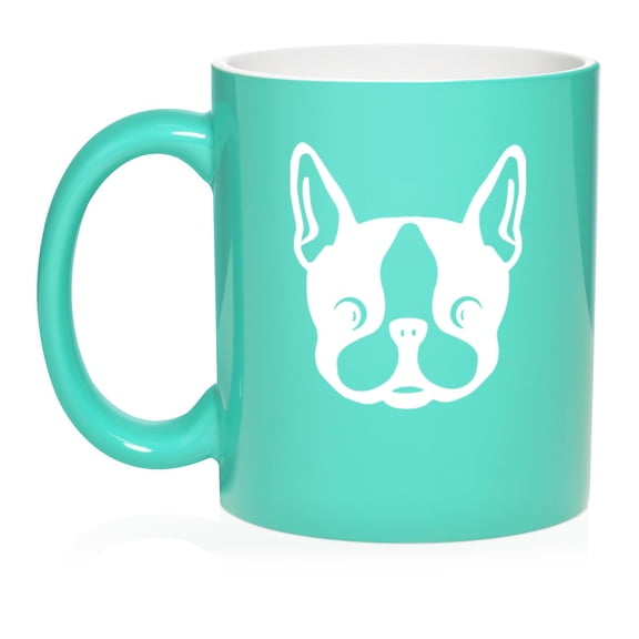 Boston Terrier Puppy Ceramic Coffee Mug Tea Cup Gift for Her, Him, Friend, Coworker, Wife, Husband, Dog Lover (11oz Teal)