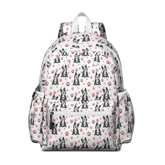 Boston Terrier Puppy Dog Backpack for School,Cute School Bag,Schoolbag with Adjustable Shoulder Straps & Padded Back,13.4"x11"x4.7"