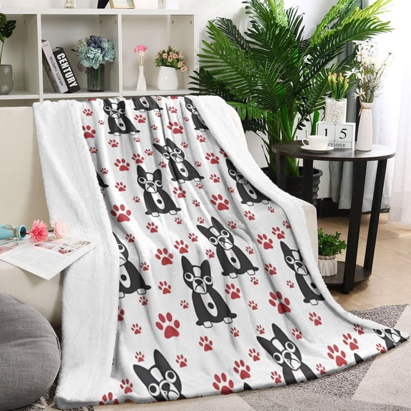Boston Terrier Puppy Dog Blanket,Comfortable Soft Lamb Wool Throw Blanket,All Season,Warm Lightweight Blankets for Sofa Bed Couch Living Room Chair,60"x80"