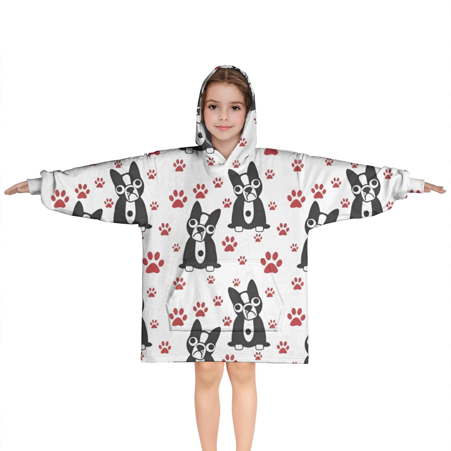 Boston Terrier Puppy Dog Blanket Hoodies for Kids 6-13YR Oversize Wearable Blanket Hoodies for Boys Girls Teens