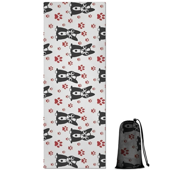 Boston Terrier Puppy Dog Hot Yoga Mat Towel Non Slip for Hot Yoga - Quick-Drying Yoga Mat Cover with 4 Corner Pockets with Travel Bag - Hot Yoga Towel Non Slip 74"x26"