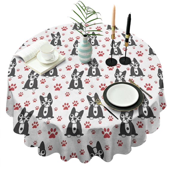 Boston Terrier Puppy Dog Round Tablecloth 60"x60",Wrinkle Wipeable Table Cloth for Kitchen Dining Room Picnic Patio Party