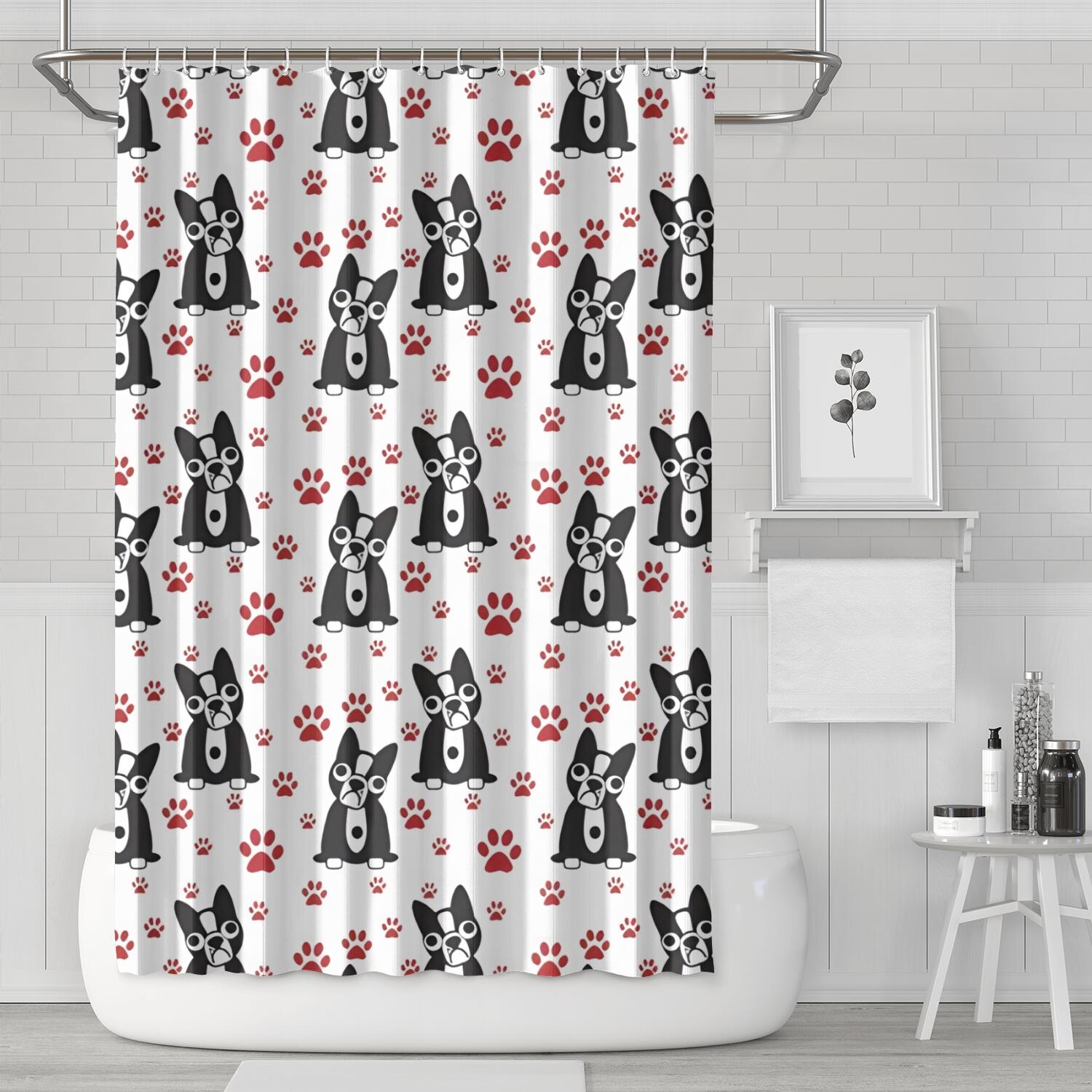 Bichon Frise Dog Print Pattern Bathroom Shower Curtain