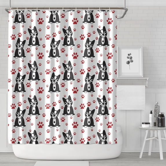 Boston Terrier Puppy Dog Shower Curtain 72"x84" ,Bathroom Decorative Shower Curtains Set with 12 Hooks,Modern Waterproof Washable Shower Curtain