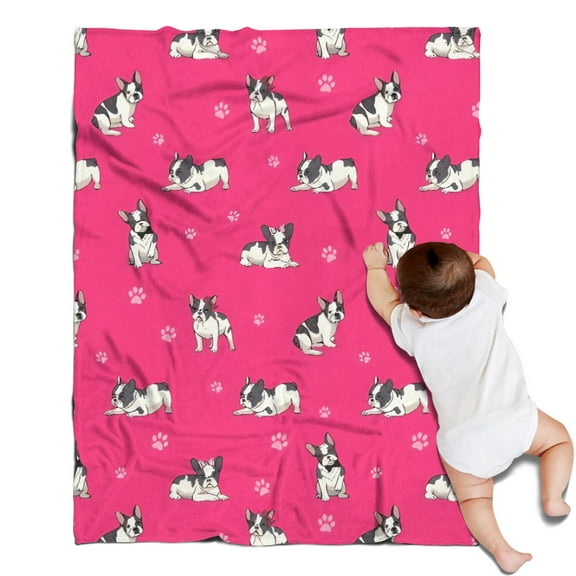 Boston Terrier on Red Background Blanket,Comfortable Soft Lamb Wool Throw Blanket,All Season,Warm Lightweight Blankets for Sofa Bed Couch Living Room Chair,30"x40"