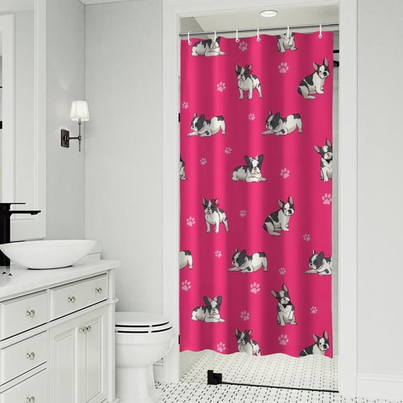 Boston Terrier on Red Background Shower Curtain 36"x72" ,Bathroom Decorative Shower Curtains Set with 12 Hooks,Modern Waterproof Washable Shower Curtain