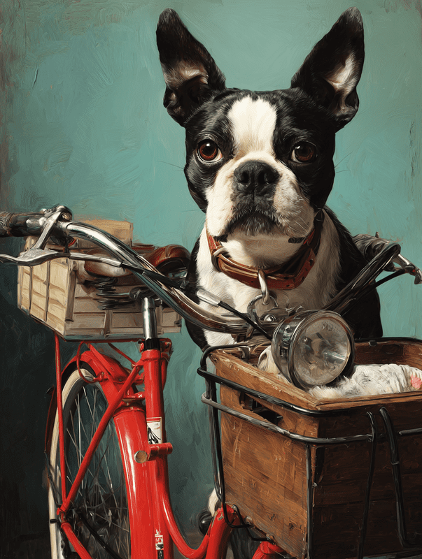 Boston Terrier Riding Bicycle Canvas Print Wall Art for Living Room ...