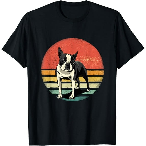 Boston Terrier Owner Retro Boston Bull Terrier Pet Dog Lover T-ShirtMen's and women's gift, black and white T-shirt, size: Extra large S-4XL