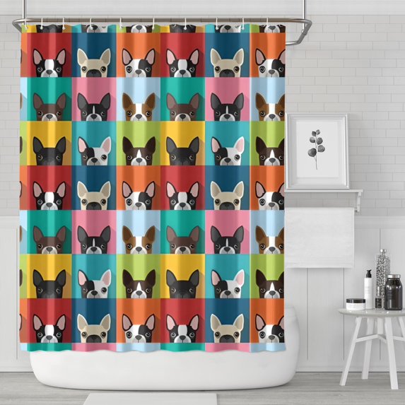 Boston Terrier Shower Curtain 84"x72" ,Bathroom Decorative Shower Curtains Set with 12 Hooks,Modern Waterproof Washable Shower Curtain