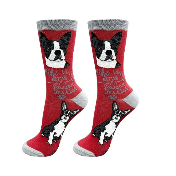 E&S Pets Boston Terrier Socks - Life is Better Socks for Pet Lovers - Cute Unisex Socks - One Size Fits Most