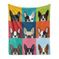 thumbnail image 1 of Boston Terrier Soft Flannel Fleece Throw Blanket, Minimalist Colorful Assortment of Terrier Portraits Multiple Variations, Cozy Plush for Indoor and Outdoor Use, 50" x 70", Multicolor, by Ambesonne, 1 of 5