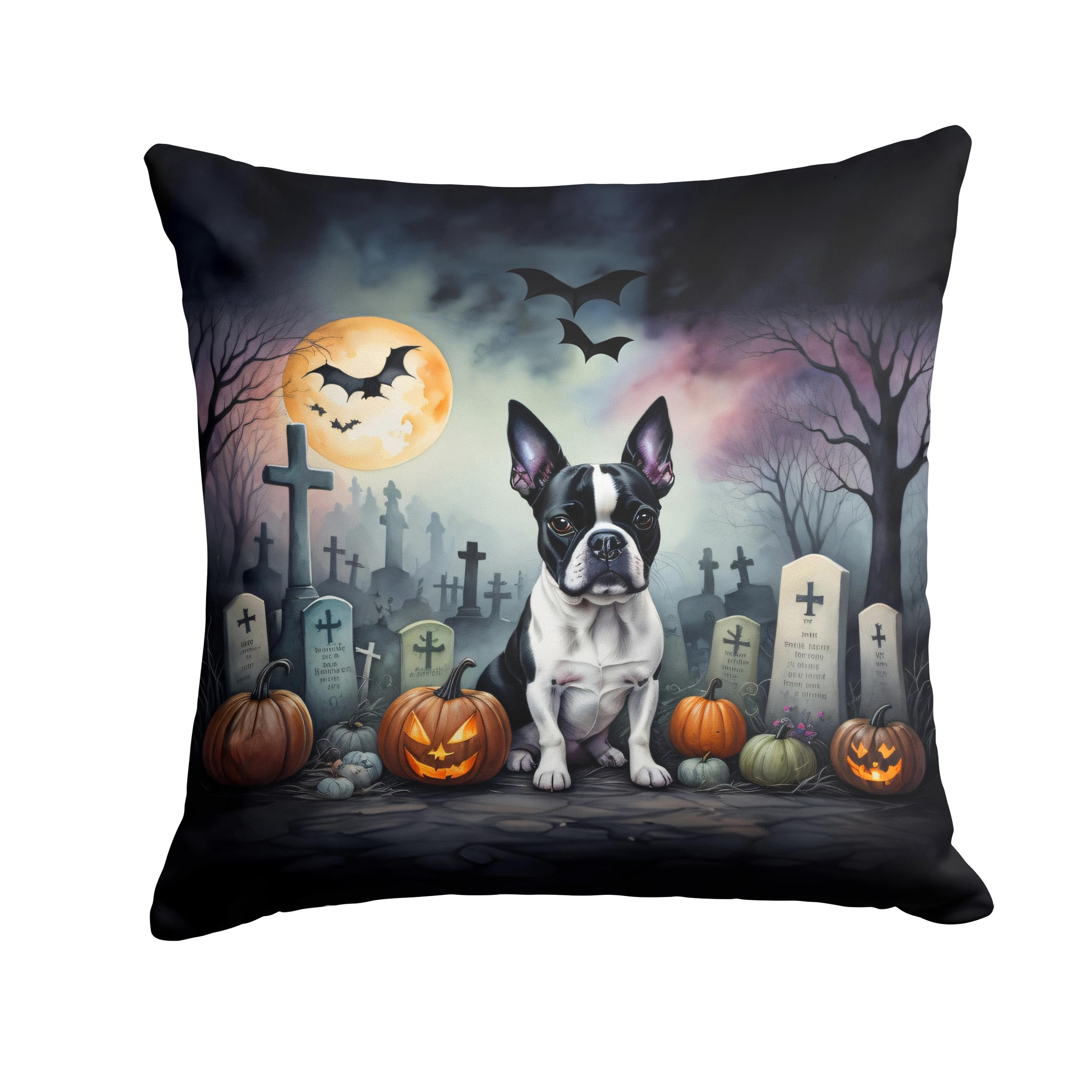 Boston Terrier Spooky Halloween Fabric Decorative Pillow 14 in x 14 in