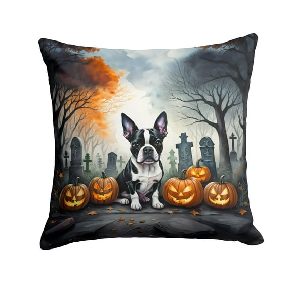 Boston Terrier Spooky Halloween Fabric Decorative Pillow 14 in x 14 in