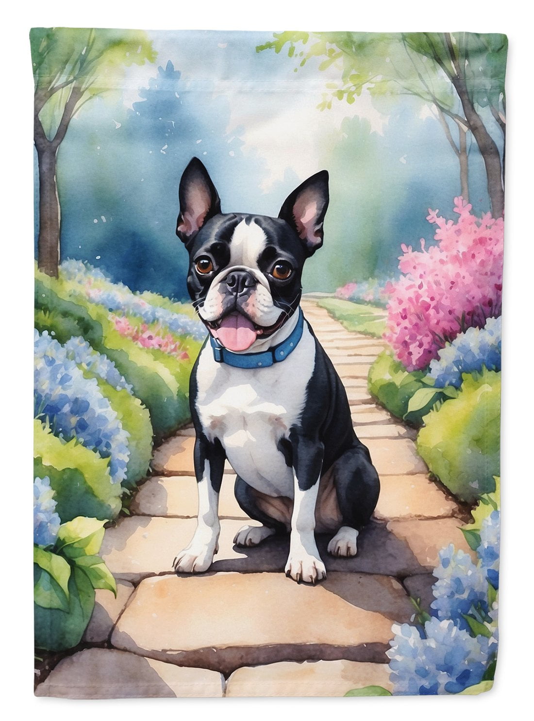 Boston Terrier Spring Path Garden Flag 11.25 in x 15.5 in