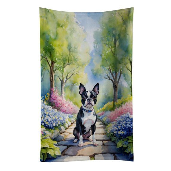 Boston Terrier Spring Path Kitchen Towel
