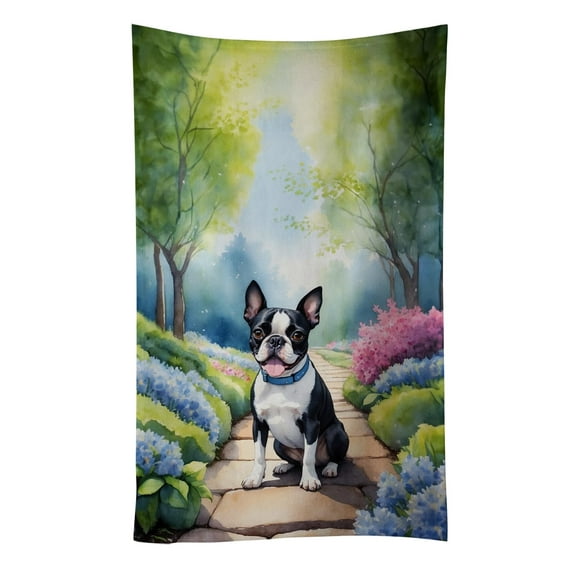 Boston Terrier Spring Path Kitchen Towel