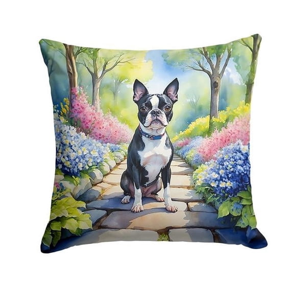 Boston Terrier Spring Path Throw Pillow 18 in x 18 in