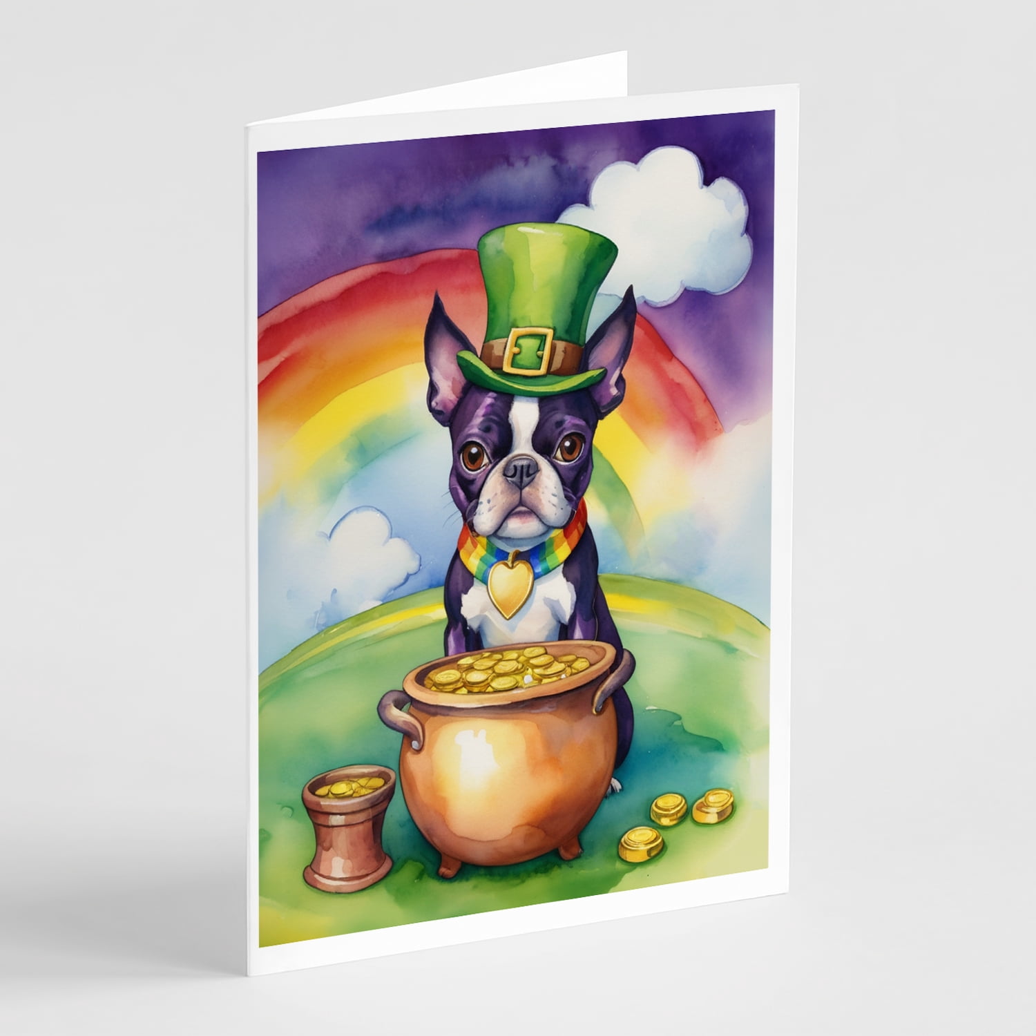 Boston Terrier St Patrick's Day Greeting Cards Pack of 8 7 in x 5 in