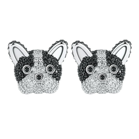 Boston Terrier Stud Earrings for Women Dog Black Cubic Zirconia Ginger Lyne Collection