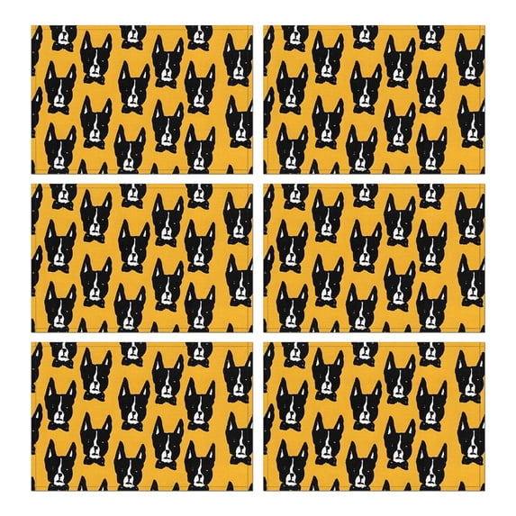 Boston Terrier Summer Placemats Table Placemats Set Of 6-Linen Kitchen Washable Placemats Table Mats 11.8"x17.7"Non-Slip Heat Resistant