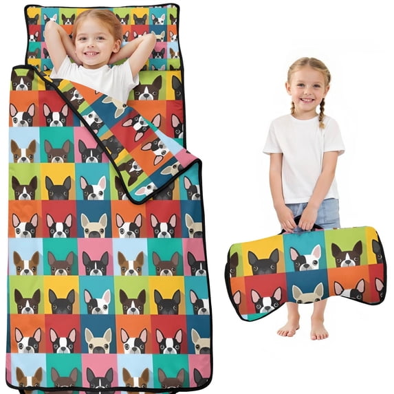 Boston Terrier Toddler Nap Mats for Kids Preschool,Sleeping Mat Bag or Kids,Toddler Sleeping Bag,Toddler Nap Mat or Daycare