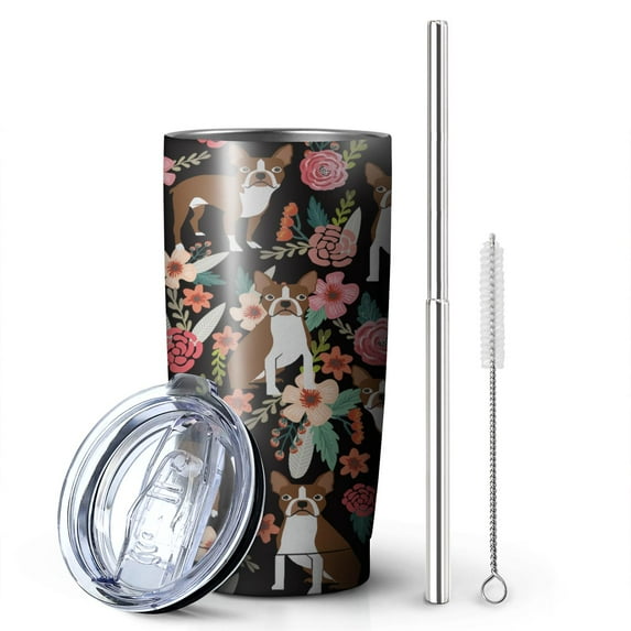 Boston Terrier Tumbler - Vacuum Insulated Double Wall Travel Tumbler - Dog Lovers Gifts for Women - Insulated Coffee Tumblers - With Straw and Lid 20 OZ