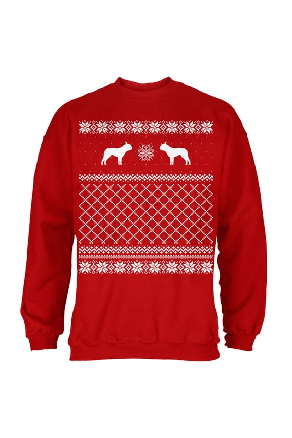 Boston Terrier Ugly Christmas Sweater Red Adult Sweatshirt