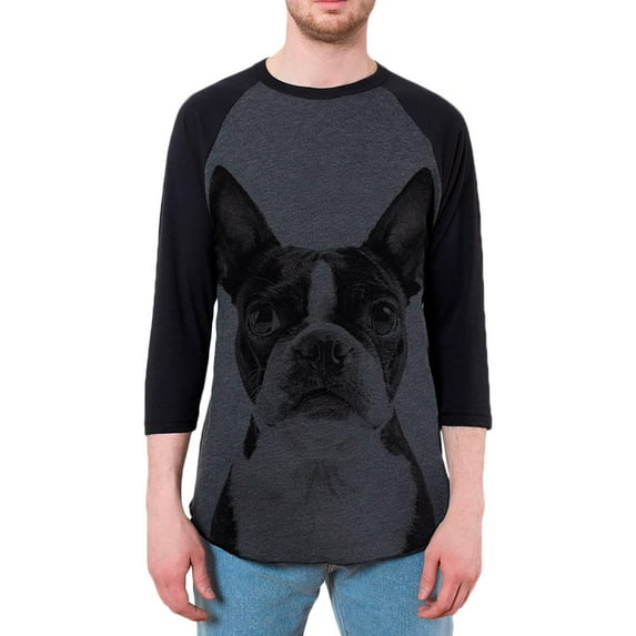 Boston Terrier Vintage Mens Raglan T Shirt Heather Black-Black MD