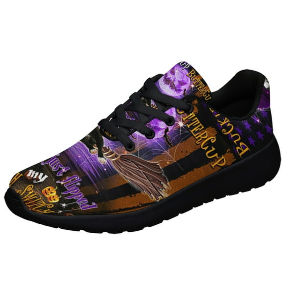 Boston Terrier Witch Switch Halloween Shoes Sneakers for Women Men Black Size 10