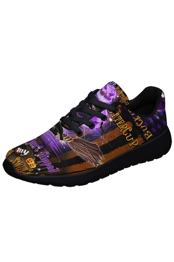 Boston Terrier Witch Switch Halloween Shoes Sneakers for Women Men Black Size 4.5