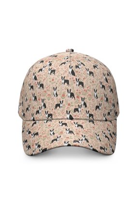 Boston Terrier and Floral Pink Pattern Print Baseball Cap,Adjustable Snapback,4.7in Crown,2.7in Brim,One Size Fits All