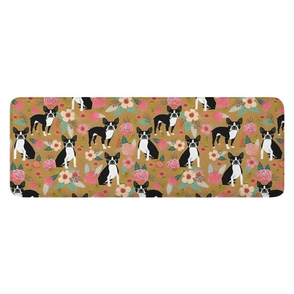 Boston Terrier and Flower Kitchen Rug Mat,Kitchen Runner Rugs Non Skid Washable,Decorative Kitchen Floor Mats for Kitchen,Sink,Laundry,17"x47.2"