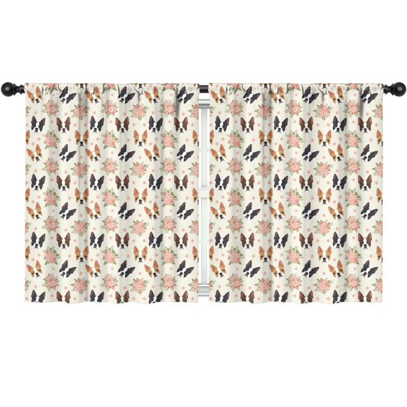 Boston Terrier and Rose Beige Pattern Insulated Teens Curtains Set Of 2, Bedroom Essentials, Toddler Room Decor 52x63in(132x160cm)