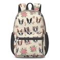thumbnail image 1 of Boston Terrier and Roses Cream Pattern 17" School Backpacks for Teens,Waterproof Oxford Fabric,S-Shape Padded Straps for School,Travel,Hiking,Camping, 1 of 6