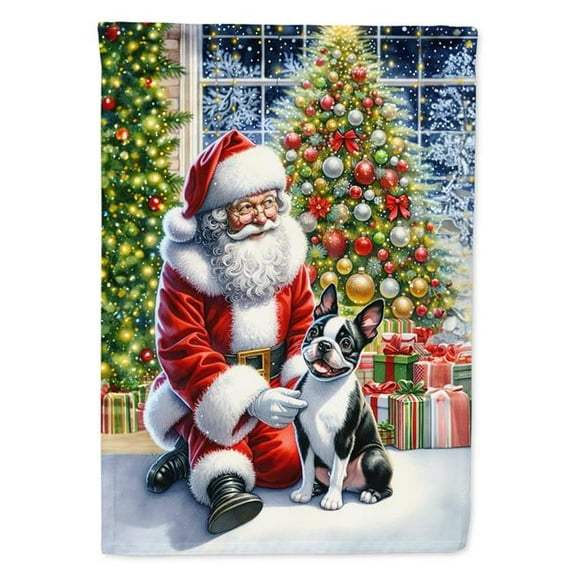 Boston Terrier and Santa Claus Garden Flag