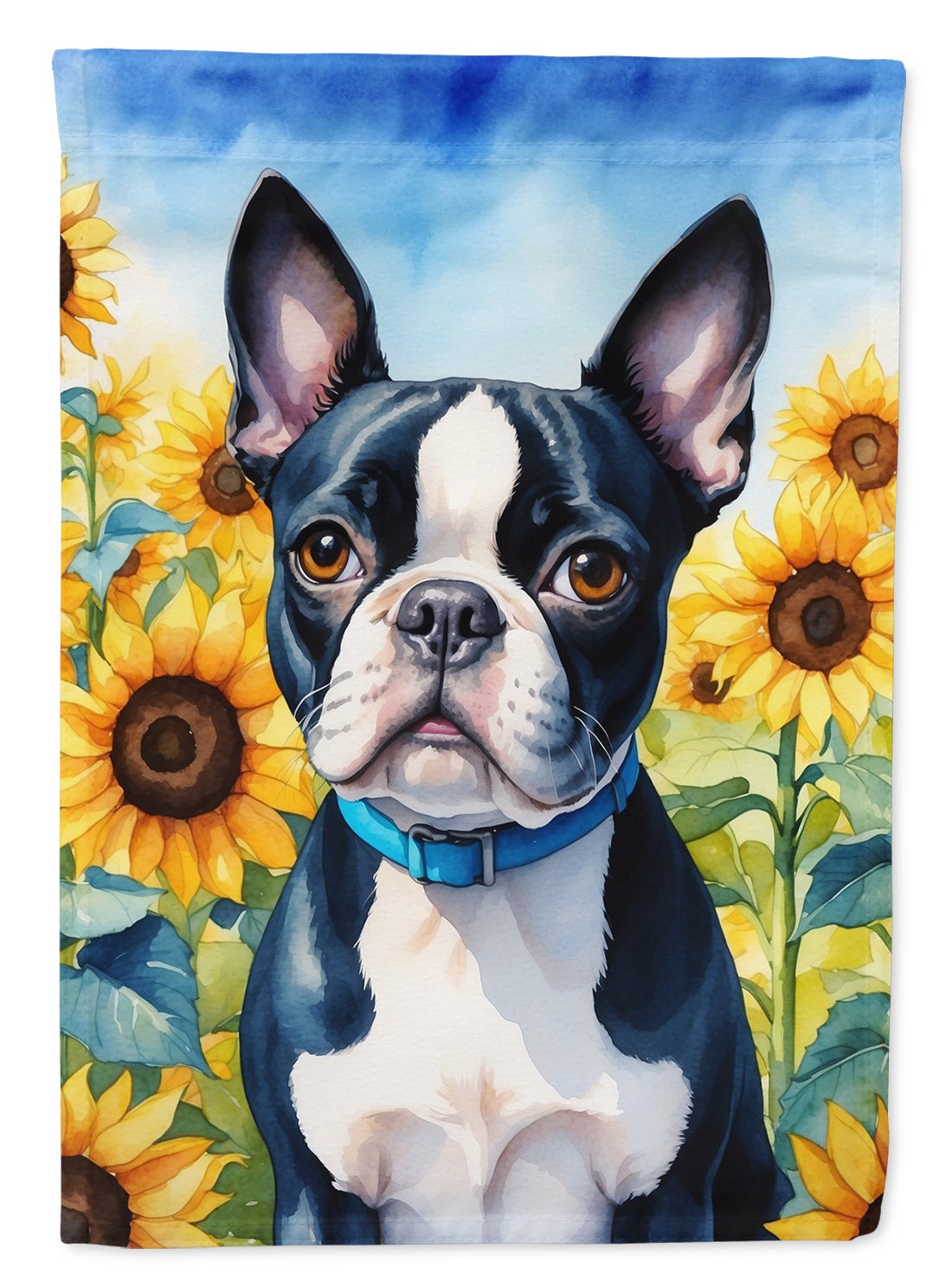 Boston Terrier in Sunflowers House Flag 28 in x 40 in
