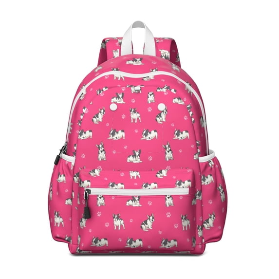 Boston Terrier on Red Background Backpack for School,Cute School Bag,Schoolbag with Adjustable Shoulder Straps & Padded Back,13.4"x11"x4.7"