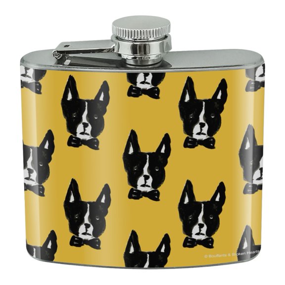 Boston Terriers Dogs and Bow Ties Pattern Stainless Steel 5oz Hip Drink Kidney Flask