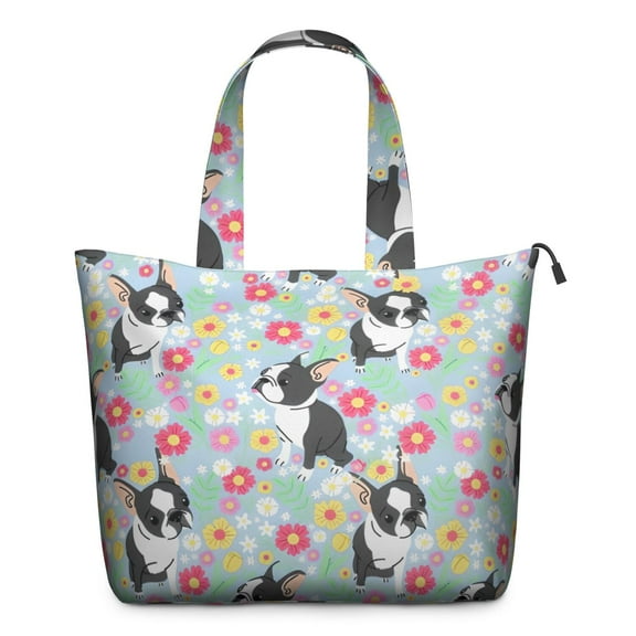 Boston Terriers and Flowers Travel Tote Bags for Women Carry On,Large Weekender Bags for Women Travel,Multi Functional Duffle Bag for Work,Shopping,Sports
