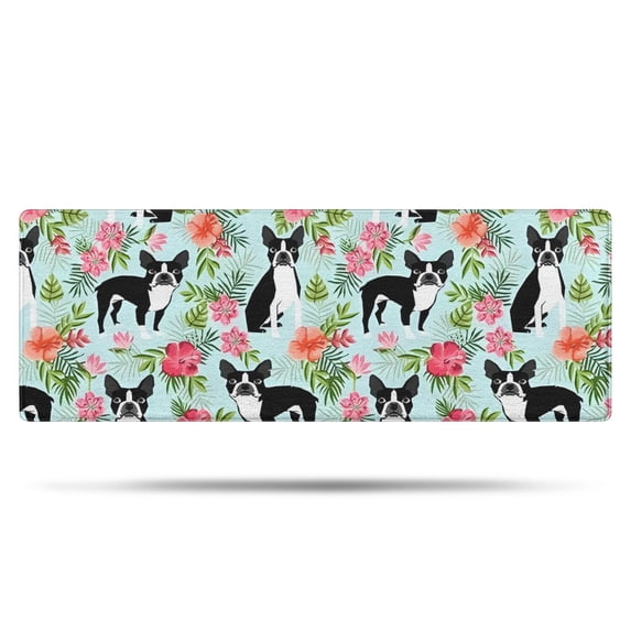 Boston Terriers and Pioneer Flower Bathroom Rugs Mat,Non Slip Microfiber Bathroom Rug,Rubber Backing,Soft Bathroom Mats for Bathroom Floor,Tub and Shower,47x17in(120x43cm)