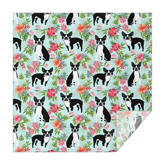 Boston Terriers and Pioneer Flower Square Tablecloth,Waterproof Square Table Cover,Wipeable Spillproof Washable Table Cover for Home Kitchen Party Decor 52"x52"(132x132cm)